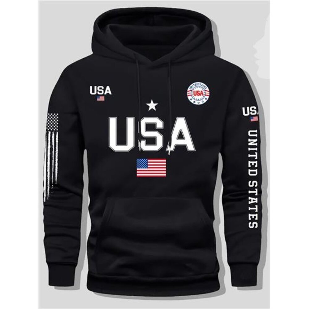 NWT Unisex USA Flag Black Hoodie Multiple Sizes